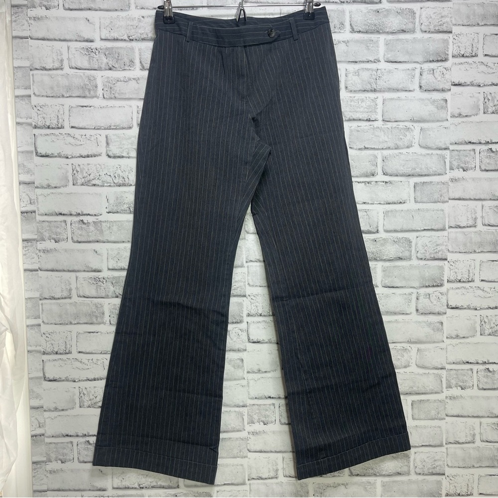 Express Stretch Gray Pin Strip Cuffed Flared Leg Pants 7/8
